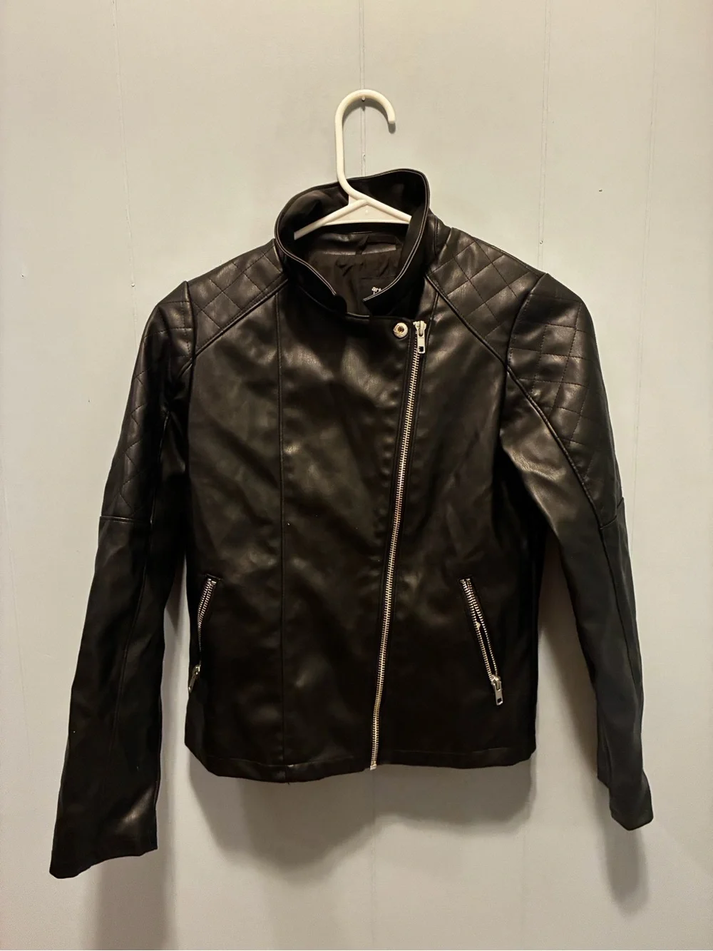 art class Black Quilted-Shoulder Faux Leather Moto Jacket